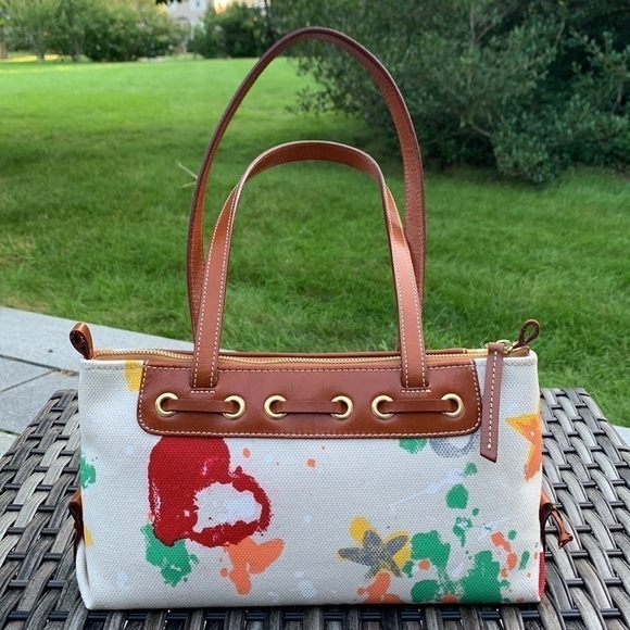 DOONEY & Bourke Painted Canvas Graffiti Shoulder Bag with Leather Trim - Picture 5 of 15